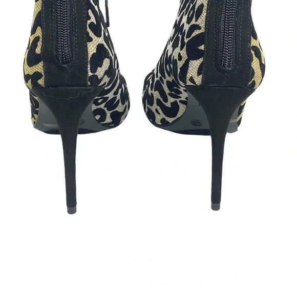 Anne Michelle Metallic Gold & Black Stiletto Heel Ankle Booties Lace Up Peep Toe - Picture 11 of 14